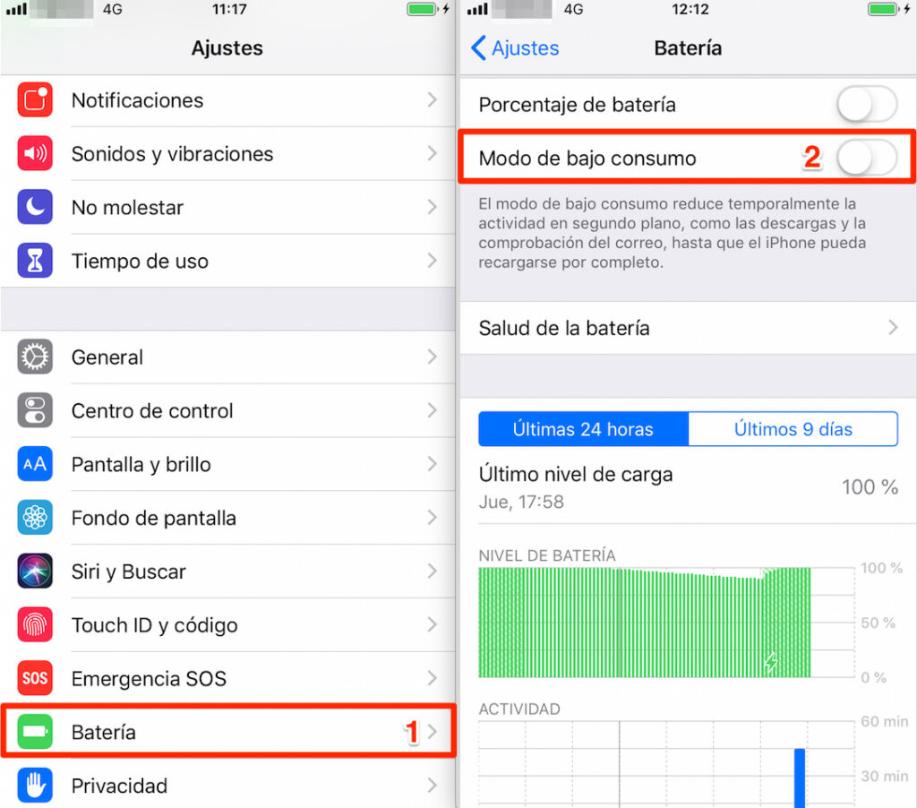 configuración de bateria