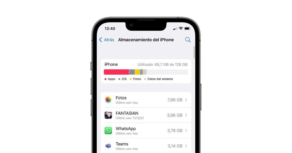 espacio del iphone