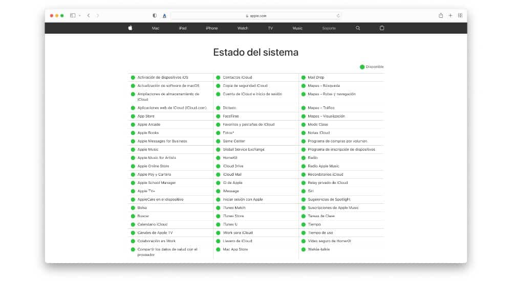 Estado del sistema - iCloud