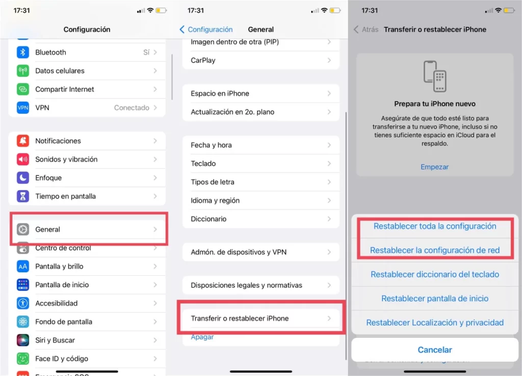 Ajustes de red iPhone