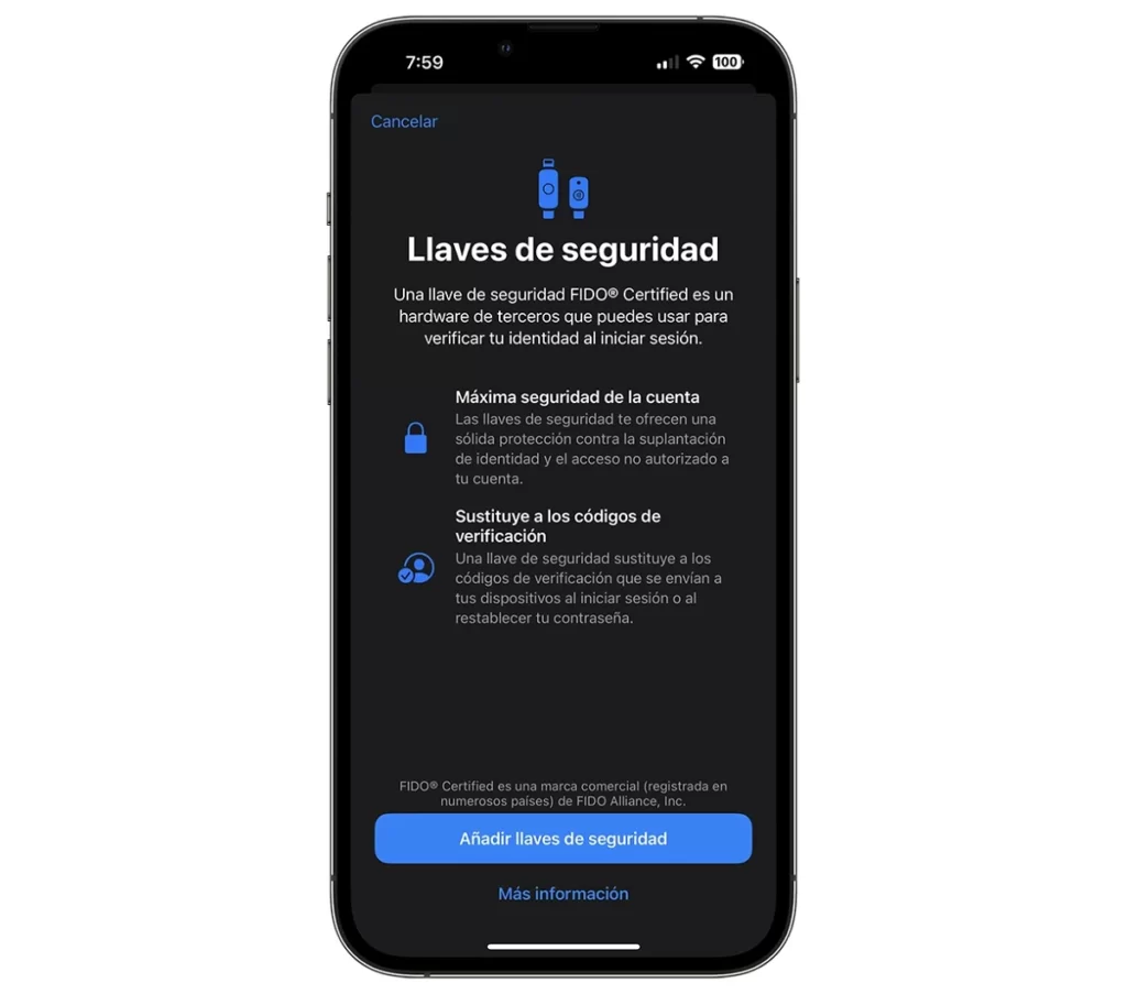 iOS 16.3 Llaves de seguridad