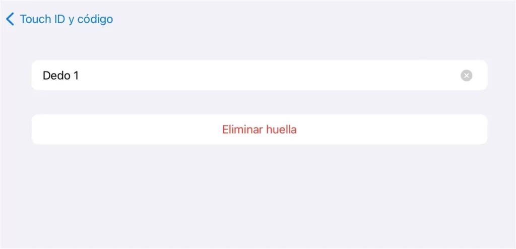 Eliminar huella de Touch ID