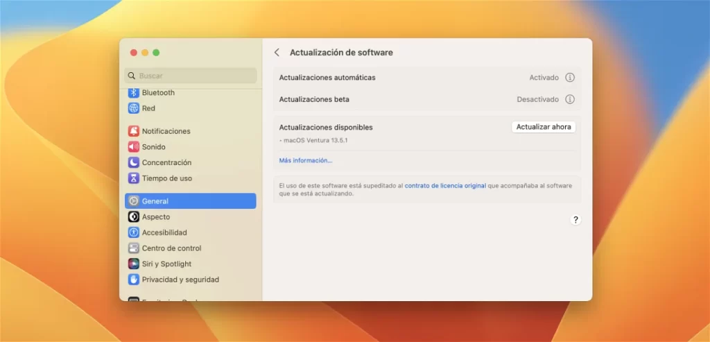 Actualización macOS Ventura 13.5.1